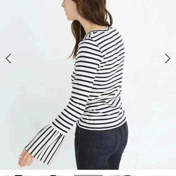 Madewell Stripe-Play Ruffle-Cuff Scoop Neck Long Sleeve Flare Bell Cuff Top XXS - Picture 3 of 8